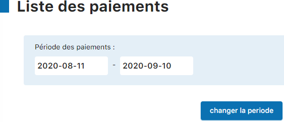Menu Liste des paiements